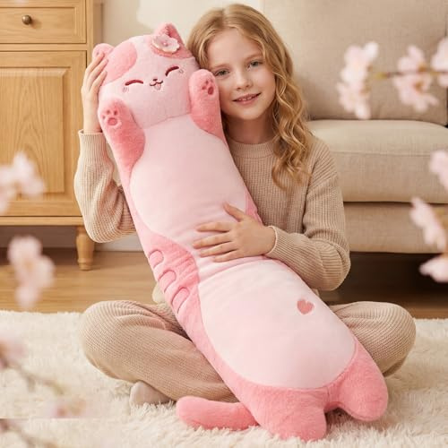 Mewaii Cuscino a forma di gatto ultra morbido e lungo, imbottitura extra per comfort, ottima qualità per fidanzate o amanti del gatto, 50 cm