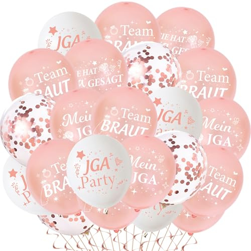 JGA Deko Frauen Rosegold Ballons - 42 Stück Junggesellinnenabschied Dekoration Luftballons Konfettiballons, Roségold Weiß Luftballon Set für Team Braut Bachelorette Party