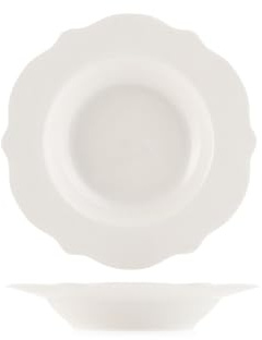 H&H Set 6 Piatti Fondi Festonati Blanc in New Bone China Avorio 21,5 cm – Eleganti e Resistenti – Lavabili in Lavastoviglie – Adatti a Microonde – Design Raffinato per la Tavola