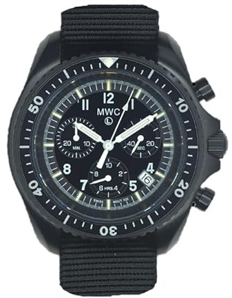 MWC Stahl Trizio GTLS Saphir Datumsanzeige Schwarz Stoff Saphir Militäruhr Herren