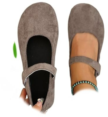 AMOUSDRDR Zapatos ortopédicos de gamuza estilo Mary Jane para mujer, con punta redonda, cómodos y suaves, con suela ortopédica, zapatos planos de ballet de gamuza, bombas de tacón plano, Brown, 0 UK