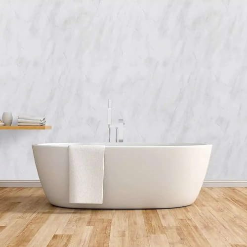 Light Grey Marble Shower Wall Panels 1200mm x 2400mm x 10mm, Easy to Install 100% Waterproof & Heat Resistant PVC Wet Wall Panels