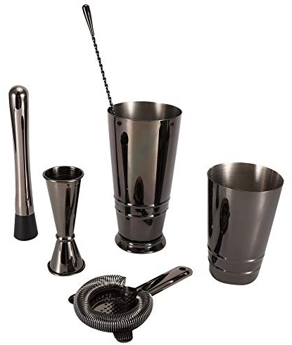 Cóctel Shaker Set 5pcs | 304 Herramientas de Barra de Acero Inoxidable con Filtro Integrado y Jigger | Kit de Mezcla de Martini para casa/Bar/Fiesta