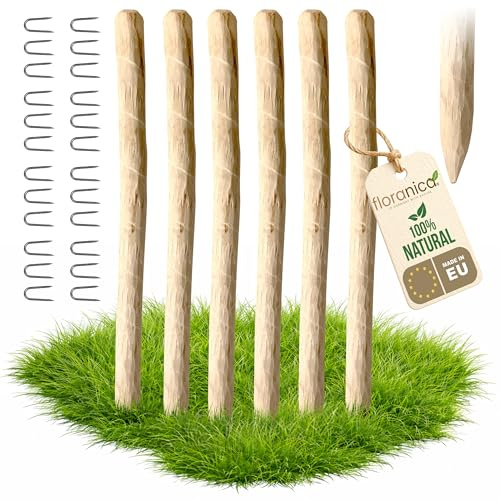 Floranica 6 x Zaunpfosten aus Haselnuss Höhe 120 cm Holzpfosten für Staketenzaun Holzpfähle Baumstütze Angespitzte Baumpfahl
