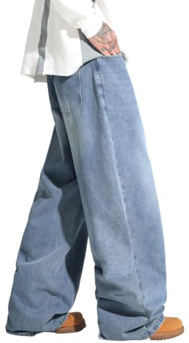 Zewool Jean décontracté Homme Style Baggy Y2K Hip Hop Street Pantalon Denim à Jambe Large Coupe Ample Long Oversized et relaxé Tendance 2000s extrême liberté de Mouvement,F10 Gris,XL