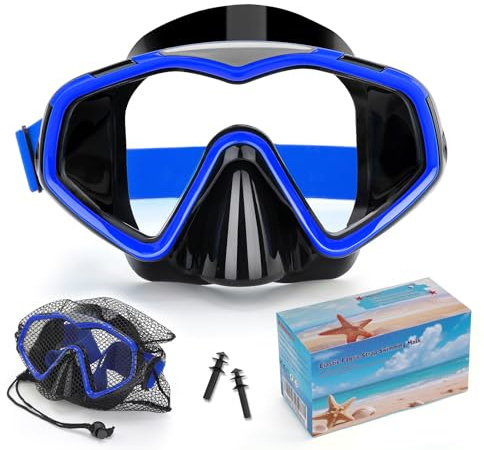 Taucherbrille Erwachsene,Verstellbares Schwimmbrille mit Nasenschutz,Tauchmaske 180°Weitwinkel Antifog Schnorchelmaske mit HD Gehärtetes Glas für Schnorcheln Schwimmen
