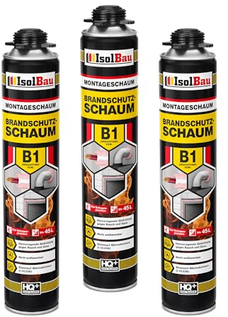 Isolbau - Bauschaum B1 - Montageschaum - PU-Schaum 3 x 750 ml - Pistolenschaum - 1K Brandschutzschaum - Dämmschaum - Abdichtung, Wärmedämmung und Schalldämmung