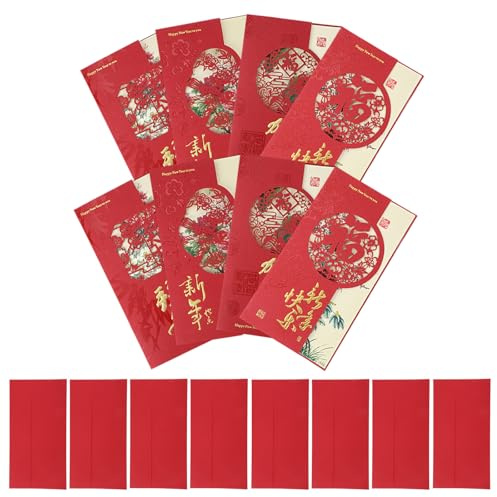 Goktvai 8pcs Gravure Cartes Vœux du Nouvel An Chinois, 2026 Ensemble Cartes du Nouvel An Lunaire Cheval Découpées avec Enveloppes Décorations Fête Printemps pour Famille Amis