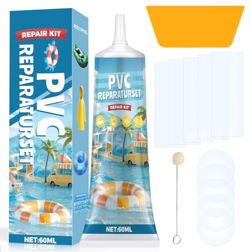 ALLONY Pool Reparaturset, PVC Kleber, Wasserbett Reparaturset, Wasserdicht, Transparent und Langlebig Flickzeug Luftmatratze, Pool Flicken für Pool, Schwimmringe, Zelte, Schlauchboote, Kajaks, 60ML