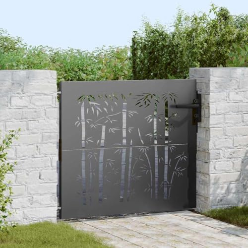 KKHOMEI Puerta de jardín de 85 x 100 cm, de acero galvanizado, con cerradura y 2 llaves, puerta individual, puerta de exterior, robusta y duradera, tipo 5