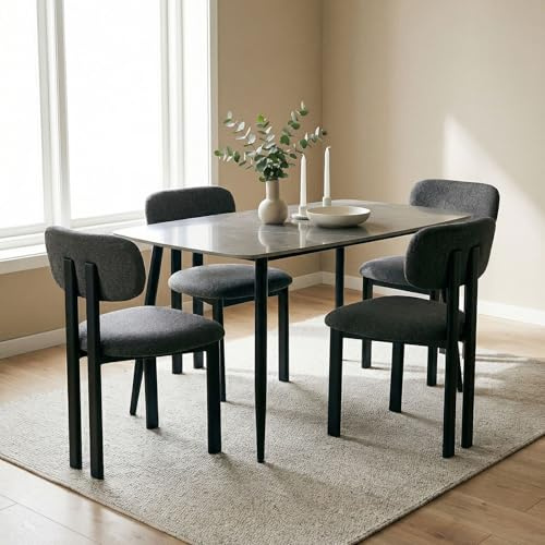 MORA/FRANCA Essgruppe mit Tisch und 4 Stühlen, Schwarz/Dunkelgrau - Essgruppe mit 4 Stühlen, Keramik Esstisch 140 x 80 cm, Esszimmermöbel Set, ideal für Küche und Esszimmer [max. Belastbarkeit 120 kg]