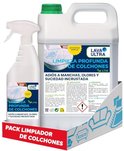Limpiador para colchones LavaUltra L116 — potente limpiador para limpieza profunda 5 L + spray 750 mL | Elimina manchas amarillas, suciedad, restos de orina y olores de mascotas