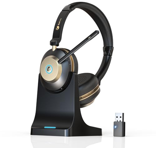 Earbay Wireless Headset, Bluetooth Headset With Microphone Noise Canceling & USB Dongle, V5.3 Bluetooth Headphone with Charging Dock & 50hrs Working Time for Computer/Phones/Teams/Skype/Zoom/Office