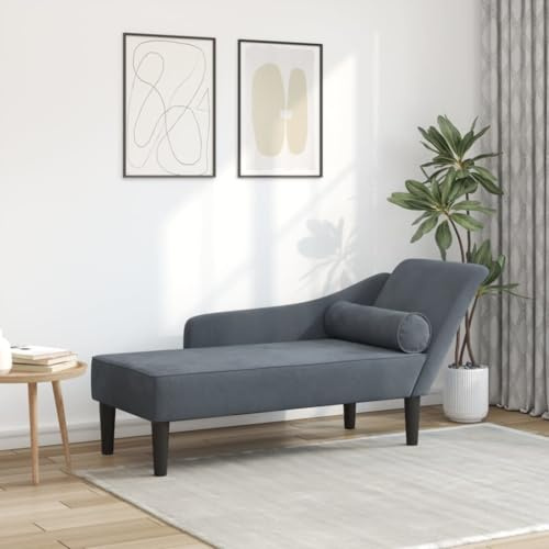 Kaloriko schäslong solstol med kudde mörkgrå sammet, ergonomisk recamiere med stoppning och ryggstöd, soffa ottoman dagbädd för vardagsrum, kontor, lounge för avkoppling och läsning