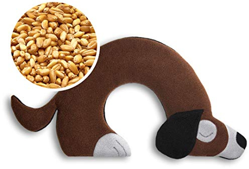 CUSCINO RISCALDABILE Leschi per la pancia e la schiena/Per collo, cervicale e coliche dei neonati/Per microonde, con semi di grano/Bobby il cane, marrone nero