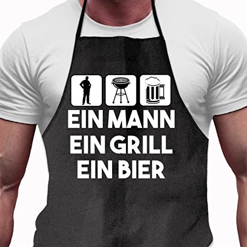 Shirtoo Grillschürze - EIN Mann - EIN Grill - EIN Bier, Lustiges Geschenk für Männer und Grillmeister