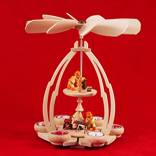 Wichtelstube-Kollektion Weihnachtspyramide Tischpyramide aus feinsten Buchenholz Waldleute 24 x 24 x 35 cm, Pyramide Weihnachten für Teelichter