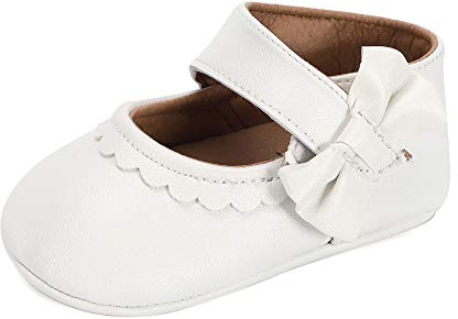 LACOFIA Baby Girls Ballerina Infant Christening Shoes Anti-Slip Bowknot Princess Prewalker, 6-12 Months, A White