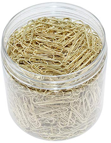 OKVGO farbige Büroklammern mit Kunststoffbox, 33 mm, Bürobedarf, 500 Stück, Gold Metall