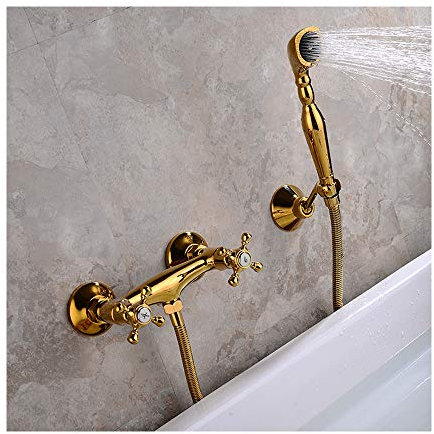 Retro Nostalgie Badewannenarmatur Mit Handbrause Gold Messing Wandmontage Badewanne Mischbatterie Dusche Fürs Badezimmer