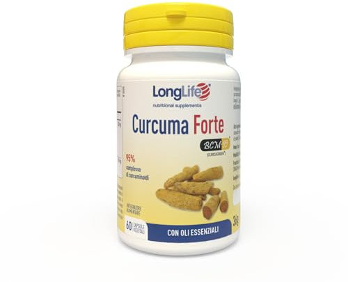 LongLife® Curcuma Forte | Titolata al 95% in curcuminoidi e oli essenziali | Con Ar-turmerone | Formula brevettata 7 volte più biodisponibile | Fino a 2 mesi di trattamento | Senza glutine e vegano