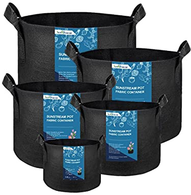 SunStream Pflanzsäcke 5 Stück 38L 10 Gallonen für Kindergarten und Pflanzen, Pflanzsack aus Vliesstoff mit Griffen, Pflanzkübel für Tomaten Erdbeeren Paprika Karotten Blumen