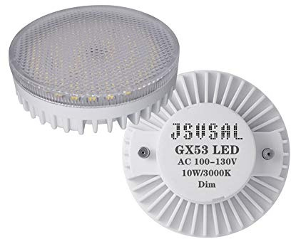 JSVSAL Dimmable GX53 LED Light Bulbs, Aluminum Casing,10W 120V Soft White 3000K Downlight Lamp for Cabinet, Showcase,Kitchen,Under Cabinet Counter Lighting,Pack of 2