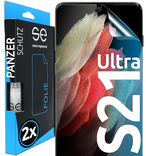 2x se® 3D SCHUTZFOLIE Transparent für Samsung Galaxy S21 Ultra,Selbstheilend, 100% Fingerabdruck & FaceID kompatibel, einfache blasenfreie Installation, Ultra-Klar, Stoß-Kratzfest, aus Deutschland
