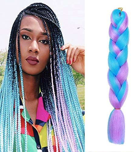 SEGO Extension de Cheveux Tresse Ombre Twist Tresses au Crochet - Meche Tresses Africaine Bicolore Rajout Tressage Synthetique Fibre Afro 100g (60cm) Bleu Ciel + Violet Pâle