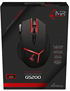 MediaRange Gaming Series kabelgebundene 9-Tasten Gaming-Maus mit optischem Sensor und Gewichtsmanagement, schwarz/rot