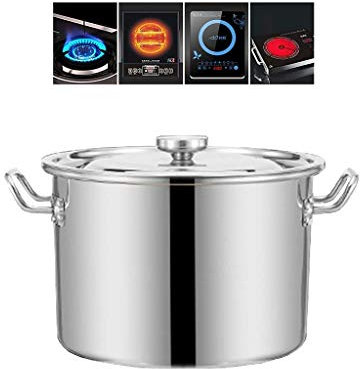 WHLMYH POT Zuppiera con coperchio, in acciaio inox, con coperchio a induzione in acciaio inox, rapida conduzione del calore, facile da pulire, argento, 30 cm x 21,5 cm