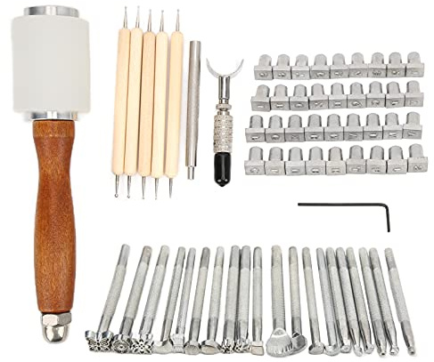 Leder Prägewerkzeuge Lederstanzwerkzeuge DIY Leder Prägestempel Set Punzierstempel Punziereisen Set Punzieren Hammer