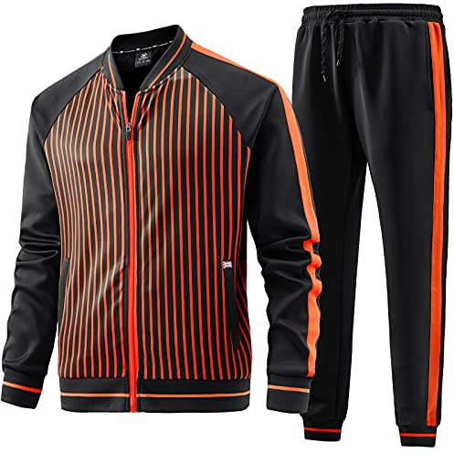 W JIANWANG Mens Track Suits 2 Piece Tracksuits Sweatsuits Set Jogging Suit Fashion Casual Workout Running Sports Jacket and Pants Outfits Orange JW-082-L