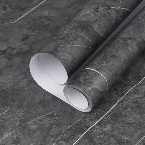 Hode Black Marble Vinyl Wrap for Kitchen Cupboards Furniture, Sticky Back Plastic Roll Worktop Vinyl Covering, Self Adhesive Wallpaper Contact Paper Furniture Stickers 60x300cm