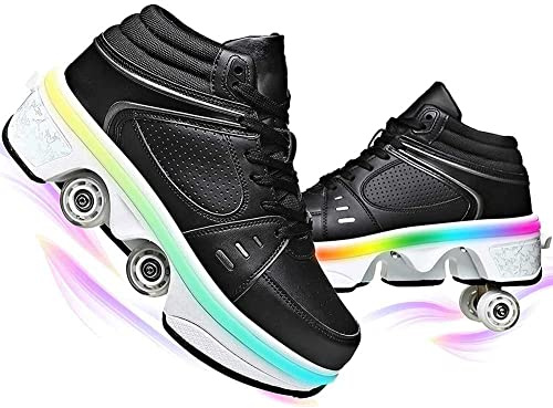 LDRFSE Rullskridskoåkning för flickor, rullsneakers skateboardskor sneakers med hjul sport gymnastik mode multifunktionell sparkrullsko för pojkar flickor