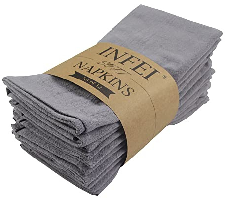 INFEI Tovaglioli di stoffa in tinta unita, set di 12 (15,7 x 11,8 pollici), tovagliolo da tavolo da cucina in cotone riutilizzabile, per feste, hotel e uso domestico (Grigio)