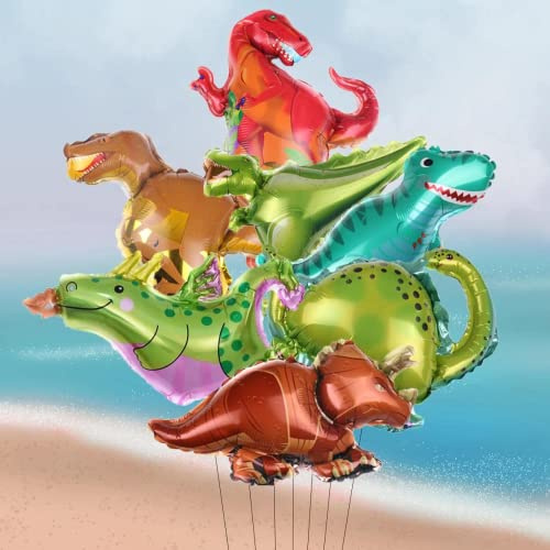 DIWULI Mini Dinosaurier Luftballon Set, süße Dino-Ballons, Ballon-Set, Folien-Ballons, Folien-Luftballons, Kinder-Geburtstag Junge, Motto-Party, Dekoration, Deko, Tyrannosaurus Rex, T-Rex, Langhals