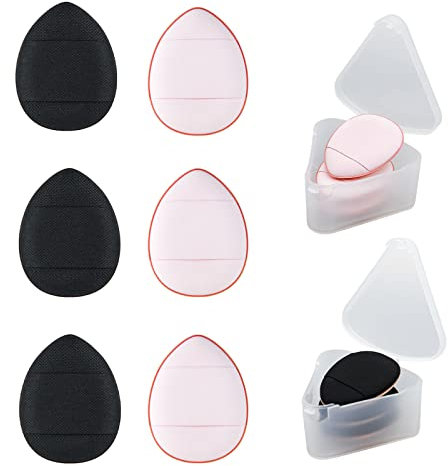 Andiker 6 Stück Finger-Puderquaste, tropfenförmige Make-up-Schwämme, wiederverwendbare Mini-Puderquaste, nass-trockenes Make-up-Werkzeug(schwarz+rosa)