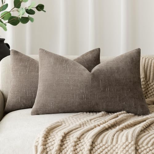 Foindtower Kissenbezug 30x50 2er Set Taupe Chenille Kissenbezüge Sofakissen Kissenhüllen Neutral Design, weiche und luxuriöse dekorative Dekokissen für Stuhl Couch Bett Schlafzimmer Heimdekoration