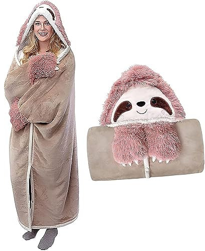 WJMSDK Coperta con maniche – bradipo regalo per donne | Sherpa Fleece coperta con maniche coperta portatile da indossare come regalo di Natale per donne e donne