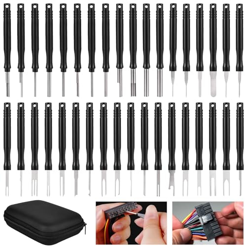 Nizirioo Ensemble de 36 pièces d'outils de démontage de bornes pour véhicules - Ensemble d'outils de démontage de câbles avec housse de protection, outil de déverrouillage pour voiture pour la plupart