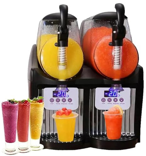 Tritaghiaccio Elettrico Granitore Macchina per Ghiaccio Tritato da 5 Litri, Dispenser per Succhi di Tè Freddo con Bevande alla Frutta, Macchina per Bevande in Acciaio Inossidabile a 2 Serbatoi,
