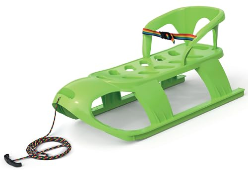 ArcticThrill Snow Sled for Kids - SnowCruise Sledge - Toboggan with Pull Rope, Backrest and Safety Belt; Outdoor Plastic Winter Sleigh for Toddlers & Kids