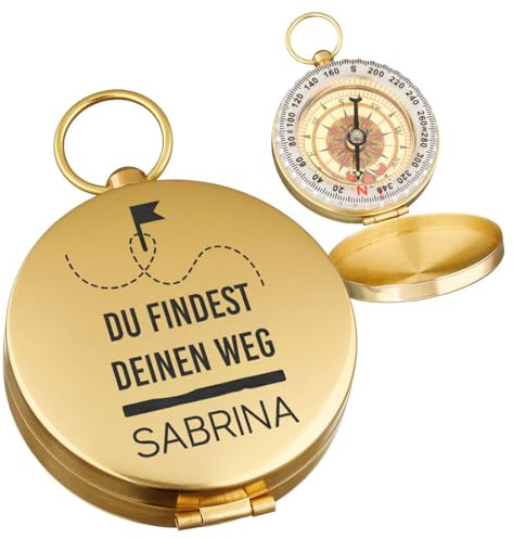 polar-effekt Gold Kompass Leuchtend mit Gravur - Geschenk zum Geburtstag und Jubiläum - Taschenkompass tragbar für Jäger und Pfadfinder