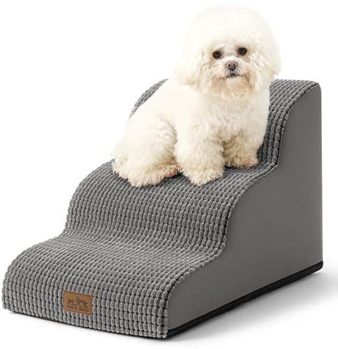 COZY KISS Hundetreppe für Kleine Hunde, Haustiertreppe für Couch aus Hochdichtem Schwamm, Hunde Treppe Hunderampe mit Waschbarem Bezug und Rutschfestem Boden (Hellgrau, 3 Stufen (40x57x40cm), 3)