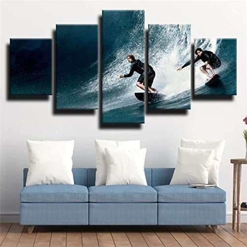Leinwanddrucke Kunstwerk 5 Panels Leinwandbilder Hd Print Wandkunst 5 Stück Leinwandbilder 5 Stück Leinwand Wandkunst Wassersport Surfen (Mit Rahmen 150 X 100 Cm) Für Wanddekoration Home Moderne Deko