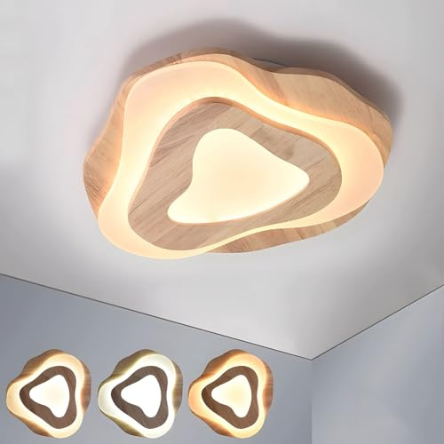 WayLuoung LED-Deckenleuchte Aus Holz | Ø40cm 36W 3300Lm | 3000K-6000K Dimmbar Mit Fernbedienung, Moderne Wolkenlampe Aus Natürlichem Holz + Acryl, Wohnzimmer, Kinderzimmer, Küche, Esszimmer, Heimbüro
