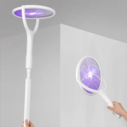 Feloyal Racchetta Zanzare Elettrica, 3500V Scacciamosche con Testa Rotante e Estensione Telescopica, Antizanzare Lampada Ricaricabile da 1200 mAh con Base per Interni ed Esterni
