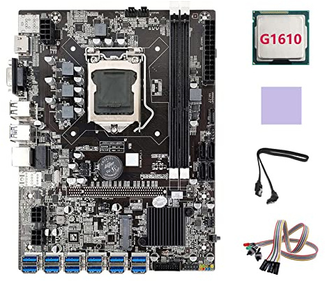 AMIUHOUN B75 ETH Mining Motherboard 12 x USB + G1610 CPU + SATA-Kabel + Lichtschalterkabel + B75 USB BTC Mining Motherboard