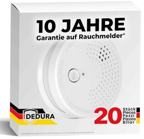 Rauchmelder 20er Set mit 10 Jahre Garantie BSI Zertifiziert nach DIN EN14604 inkl. 9V Batterie Rauchwarnmelder Brandmelder Feuermelder